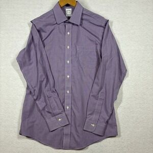 Brooks Brothers Slim Fit Non Iron Button Up Long Sleeve Purple Plaid 15 1/2 35